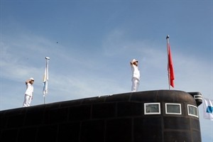 A flag-raising ceremony was held for two new submarines. Photo: VNA A flag-raising ceremony was held for two new submarines. Photo: VNA